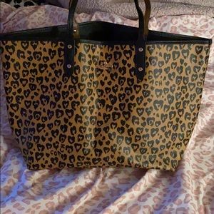 Coach large leopard print heart tote (reversible)
